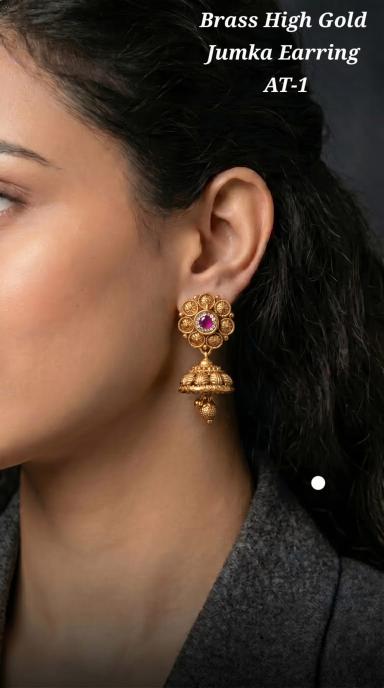 Brass high gold jumka earring AT 1 Artificial jewelry in bulk for resale